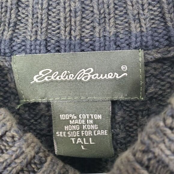 Eddie Bauer Sweater Pullover Thick Cableknit Fisherman Mock Collar Mens L Tall - Picture 4 of 9